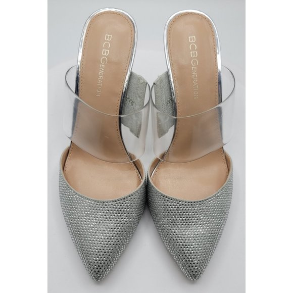 BCBG Harnie Embellished Mule Sandal Heels - Silver 7.5 M - Picture 1 of 3